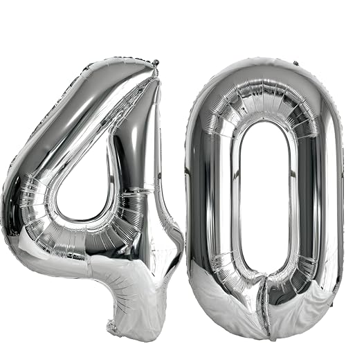 FIROMI 40 Number Balloons Silver Big Foil Mylar 40th Balloon Numbers 40inch