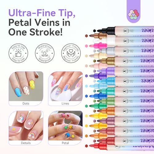 Image of SAVILAND 24 Colors Nail Polish Pens Set: 20s Quick-Drying Dual-Tip Acrylic Paint Nail Art Pens Fine Tip for Painting Nails, Drawing Dots, Lines & Designs, Home DIY Nail Art Supplies