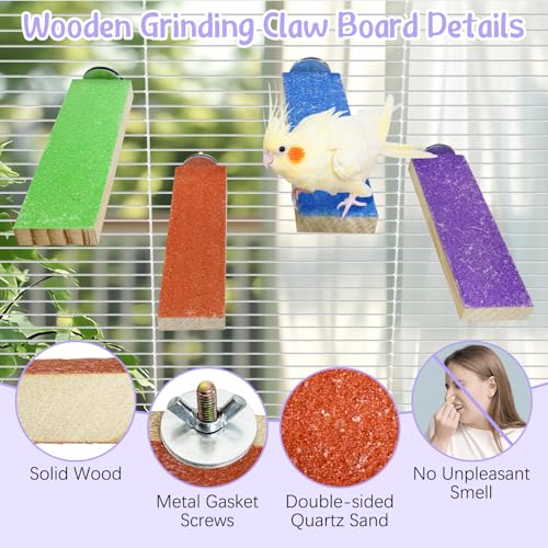 Image of Hamiledy Colorful Bird Perches Wooden Paw Grinding Board Parakeets Stand Platform Bird Chewing Toys Cage Accessories for Budgies Cockatiels Conure Lovebirds Parrots Hamsters(8 Pcs)
