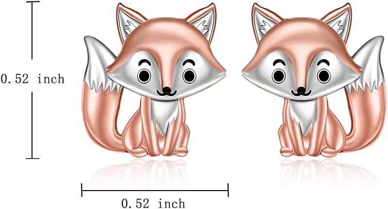 Fox Earrings Fox Stud Earrings for Women Sterling Silver Rose Gold Cute Fox Animal Stud Earring Fun Mini Arctic Fox Tail Lucky Pet Jewelry holiday Gifts