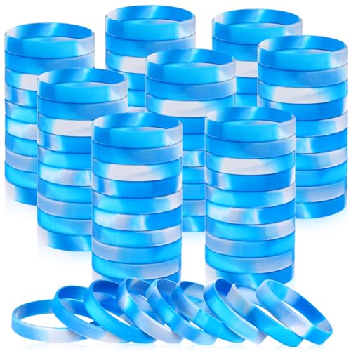 Image of Liliful 100 Pcs Silicone Rubber Wristbands Rubber Wristband Bracelet Bands for Silicone Wristbands for Women Men(Blue and White)