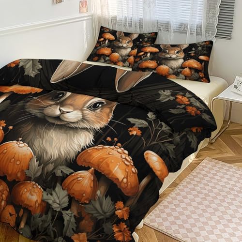 Housse de couette douce texturée parure de lit premium motif lapin de forêt