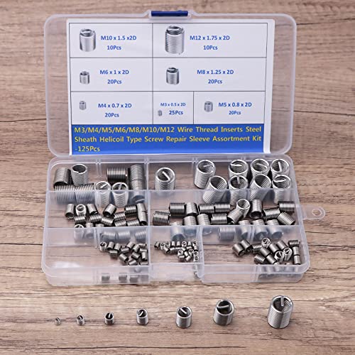 thread repair insert assortment kit helicoil type screw wire sleeve 304 stainless steel metric m3 m4 m5 m6 m8 m10 m12 wire thread inserts heli coil thread repair kits 125pcs