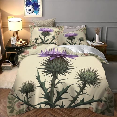 Parure de lit microfibre anti-transpiration et sans repassage housse couette chardon violet