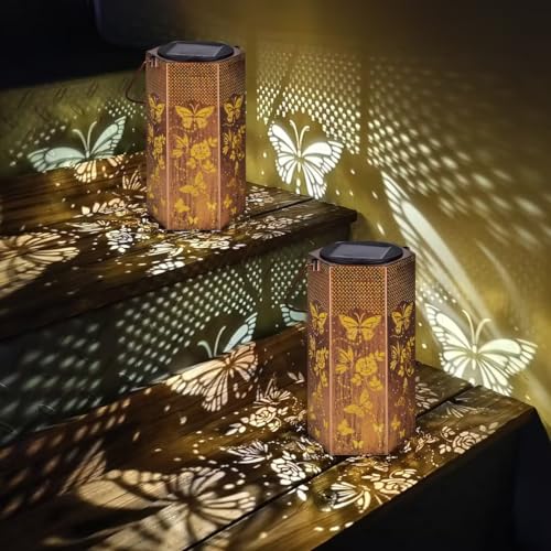 Image of Eandisom Birthday Gifts for Women, 2 Pack Butterflies Solar Lanterns