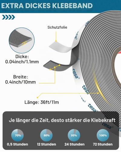 Emitever Doppelseitiges Klebeband Heavy Duty, 11 m x 10 mm – Ansicht 6