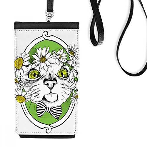 Sac téléphone noir en cuir avec motif chat mignon pour amoureux des animaux