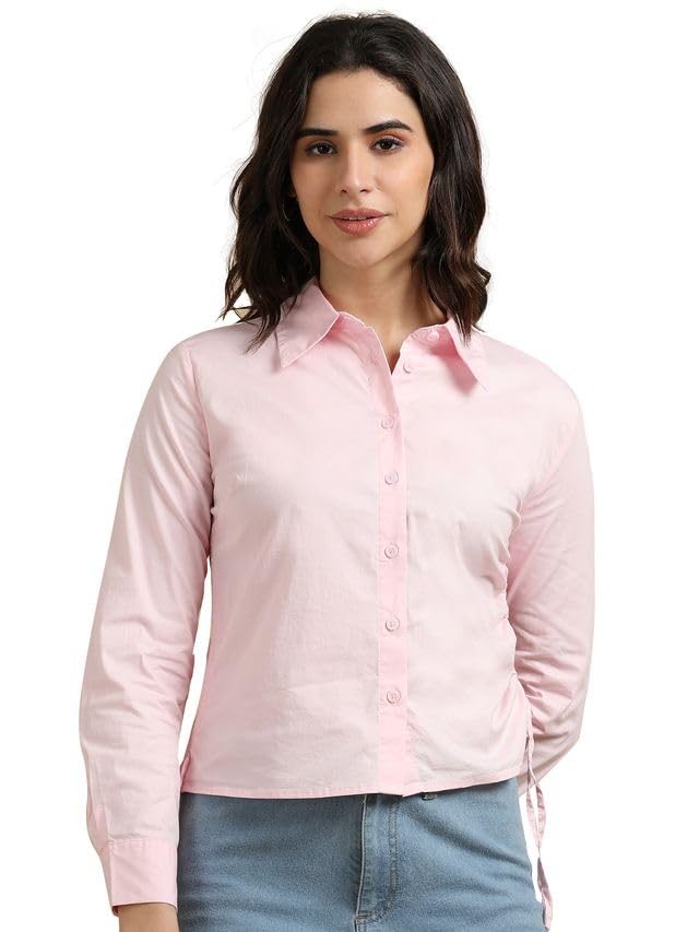 Image of Glam & Chique Women's Cropped Fitted Shirt with Adjustable Side Drawstring XS-2XL