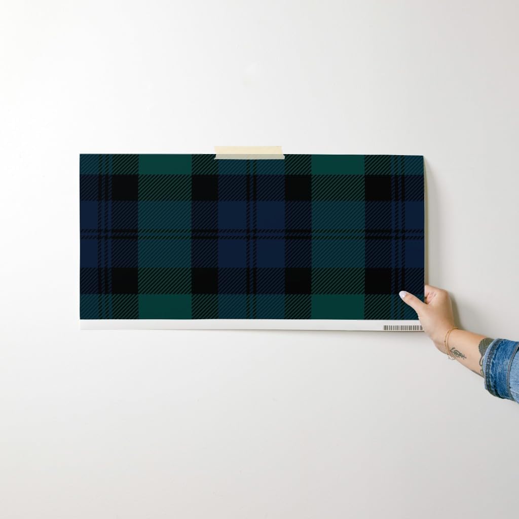 Peel & Stick Wallpaper Swatch - Dark Tartan Traditional Plaid Large Scale Green Classic Black Custom Removable Wallpaper by Spoonflower