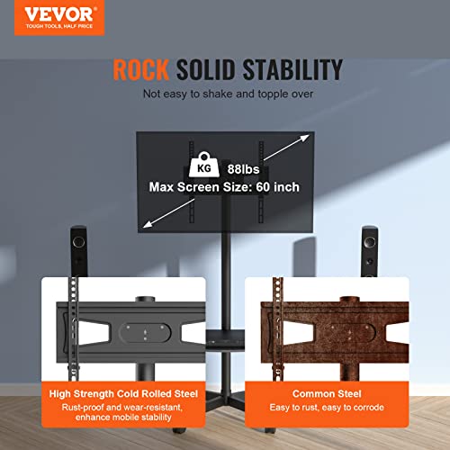 Vevor Mobile Tv Stand, Mobile Tv Cart For 23 To 60 Inch Tvs, Height Adjustable Portable Tv Stand With Wheels, With A Tray For Audio-Visual Devices, Rolling Tv Stand With Mount For Bedroom, Living Room #TOP1