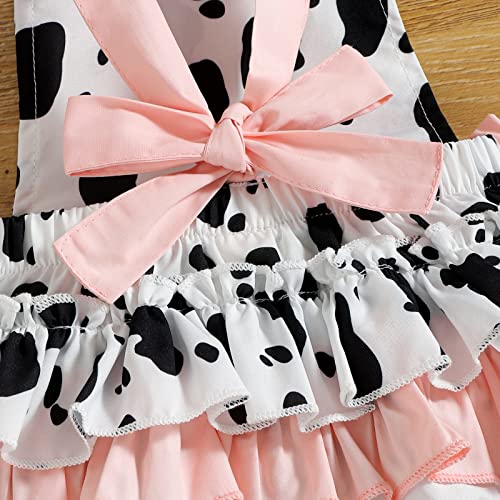 IDOPIP Baby Girls Cow Print Romper Summer Sleeveless Jumpsuit Ruffle Backless Sunsuit Dress with Headband Cow Birthday Outfit4