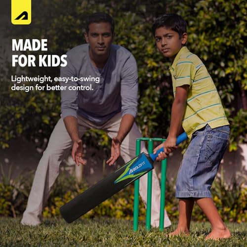 Image of Boldfit MasterStrike Plastic Cricket Bat Full Size Durable Bats for Tennis & Wind Ball Lightweight Adult & Teen Tournament Match Bat, Blue Green- Size 6