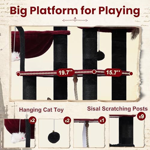 Image of Gitelsnour Cat Tree, 63'' Cat Tower for Large Cats, Big Hammock GCT020BR
