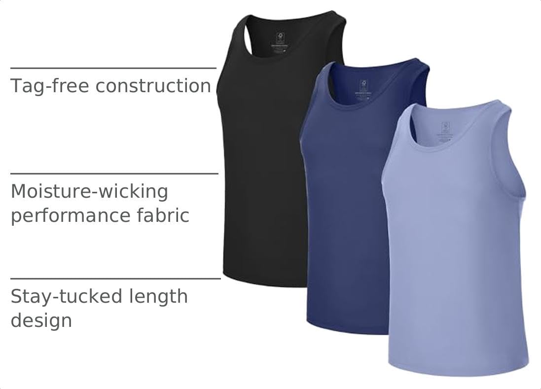 BAMBOO COOL Men's Tank Top Undershirts Moisture Wicking Fit A-Shirts 3 Pack image 4