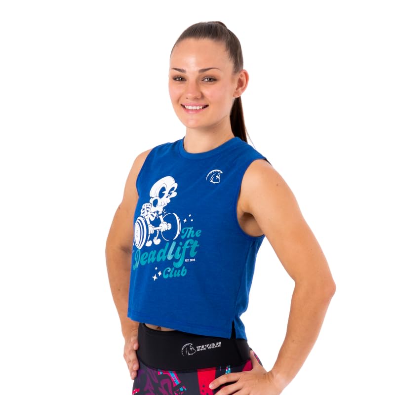 Camiseta sin Mangas Mujer Ecoactive WOD Tank Deadlift Club Royal Blue/Teal, Camiseta Deportiva Crop, Tejido Ecoactive, Back Loop, Costuras Planas, Correr o Cross-Training