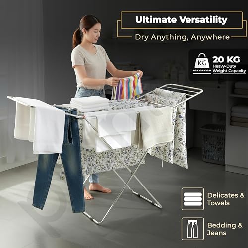 Image of Plantex Cloth Dryer Stand /Stainless Steel Dry Clothes Stand /Foldable Dry Clothes Stand /Steel Cloth Stand - Pack of 1 (Chrome)