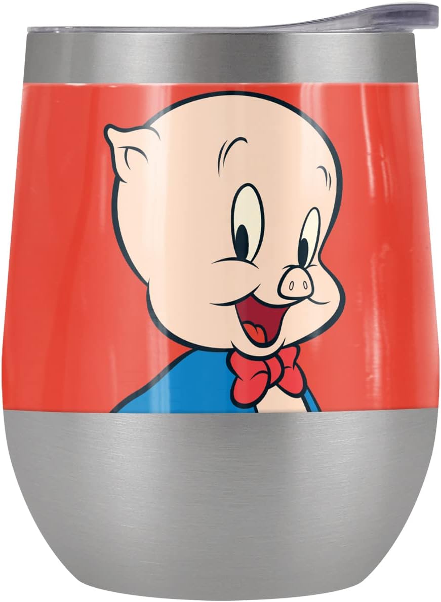 Looney Tunes OFFICIAL Bugs Bunny Green Background 12 OZ Stemless Wine Tumbler, Stainless Steel Travel Cup|Lake Tumbler|Insulated with Leak Resistant Slide-Lock Lid, Stainless Steel