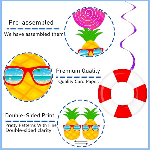 Image of Summer Beach Pool Party Hanging Swirls Hello Summer Party Decoration 20pcs Beach Pool Themed Swirl Ceiling Summer Party Hanging Streamer for Hawaii Beach Pool Party Baby Shower Supplies