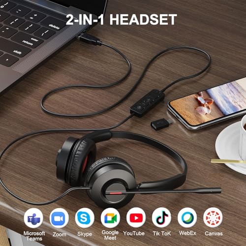 Image of MAIRDI USB Headset with Microphone, PC Headset with Mic Noise Cancelling, Wired Computer Headset with Mute for Laptop Business Work Home Office Call Centers Teams Zoom Comfort