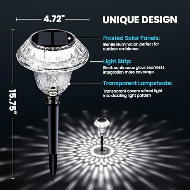 Solar Pathway Lights Garden Decor for Yard, Solar Garden Lights for Outside Waterproof Landscape Lighting, Garden Decorative for Walkway, Driveway, Yard, Landscape, Lawn (6 Pack Cold White)