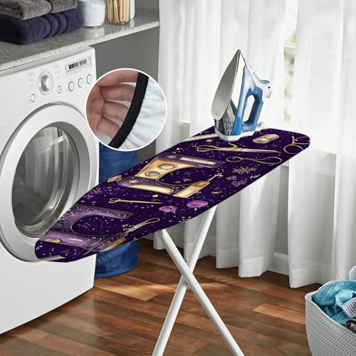 Image of Nuxovilar Purple Sewing Machine Ironing Board Cover 15x54 Polyester | Iron Pad Scorch Guard laundry helper protective board shield home laundry room craft studio (Sewing Machine)