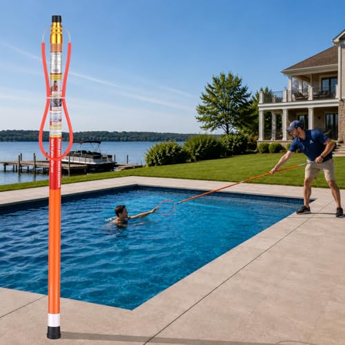 15FT Telescopic Pool Rescue Pole with Safety Hook, Fiberglass Water Safety Equipment for Pools, Docks, Marinas & Lakefront Properties, Emergency Rescue Tool for Homes, Resorts & Community Facilities
