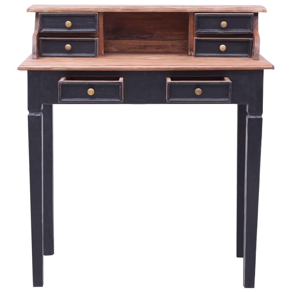 Scrivania in legno massello di mogano 90x50x101 cm con 6 cassetti e scomparto, mobile per ufficio e studio, postazione lavoro salvaspazio per computer e gaming