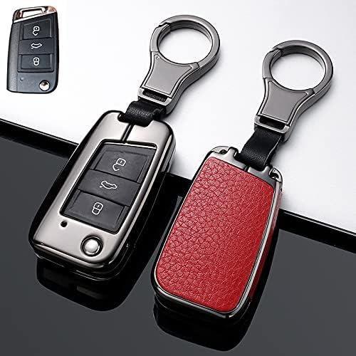 Miniatura 3 de HIBEYO Funda para llave de cuero de aleación de zinc compatible con Volkswagen Golf 7 MK7 Atlas Jetta Passat Arteon Tiguan Key Fob funda de 3