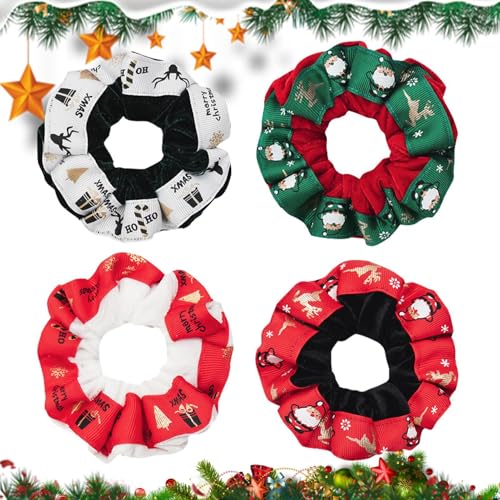 Gomas para el pelo, coleteros grandes, diseño de árbol de Navidad de alce, 4 accesorios para el cabello de vacaciones, paquete de gomas elásticas para el cabello, decoración para cabello fino o grueso