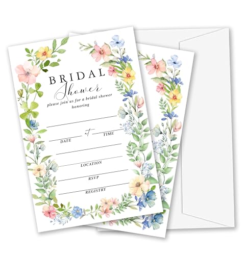 HJLLOQR Bridal Shower Invitations 25 Colorful Sets Wedding Invitation Cards with Envelopes Floral Wedding Shower Invites for Engagement Party Decorations Supplies (B07)