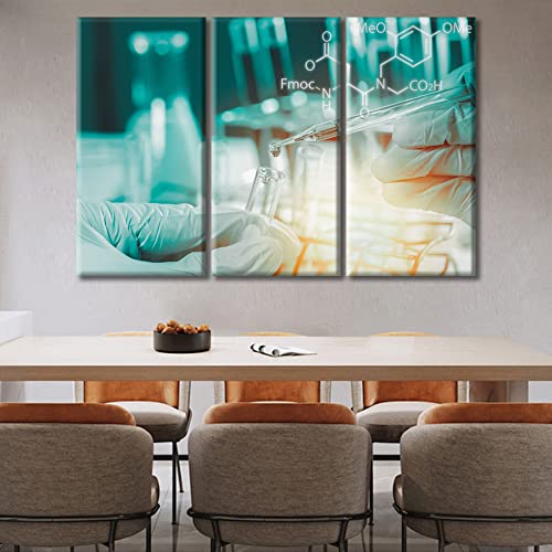 Image of Clinical Laboratory Artwork Canvas Wall Art Scientist Hand Holding Test Tubes Laboratory Research Painting Bedroom Living Room 3 Pieces Wall Decor for Living Room Framed Ready to Hang , 60 inchWx40 inchH