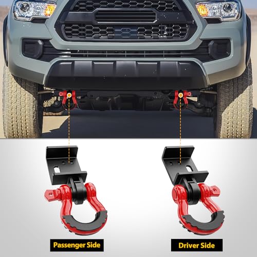 Image of Nilight (2 Pack) Demon Front Tow Hook Mounting Bracket with 3 /4 inch D-Ring Shackle Fit for 2009-2016 2017 2018 2019 2020 2021 2022 2023 Toyota Tacoma, with 7 /8 inch Screw Pin and Isolator Rubber Washers
