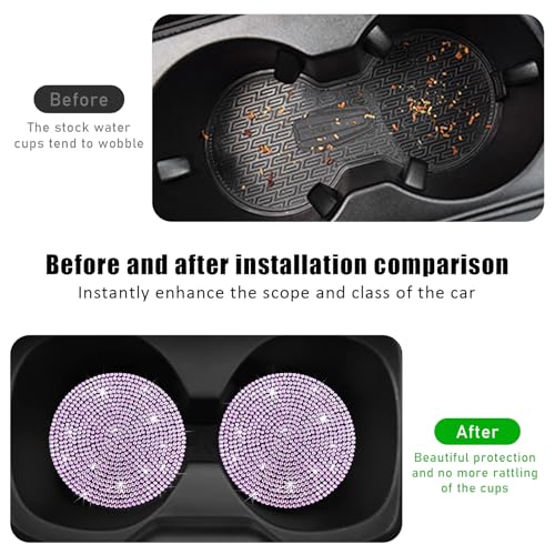 Image of Ziciner 2PCS Bling Car Cup Holder Coaster, 2.73 Inch Anti-Slip Cup Insert Coasters, Crystal Rhinestone Auto Drink Cup Mat, Universal Interior Decor Car Accessories for Women Girls (Pink)