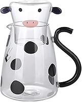 Vista 7 de Juego de jarra de agua para mesita de noche de cristal transparente con diseño de vaca, con vaso, jarra y taza