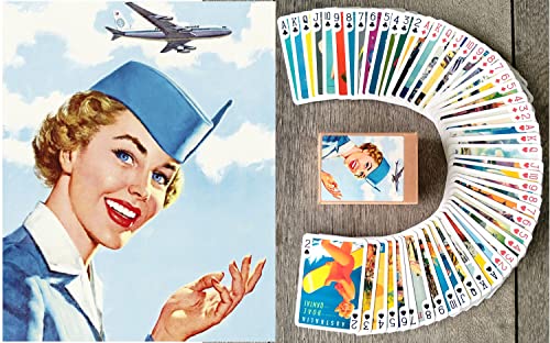 FLONZGIFT Aviation Vintage Posters Playing Cards (Poker Deck 54 Cards All Different) Vintage Retro Travel Posters Avia Plane Stewardess