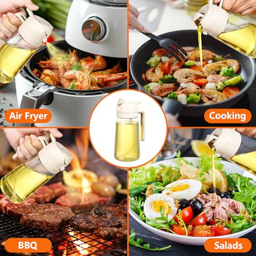 Oil Dispenser Bottle 470ml/16oz, 2 In 1 Oil Dispenser and Oil Sprayer, Food Grade Spray Bottle for Kitchen Cooking, Oil Dispenser for BBQ, Salad, Baking Steak, Air Fryer, Beige - Image 4
