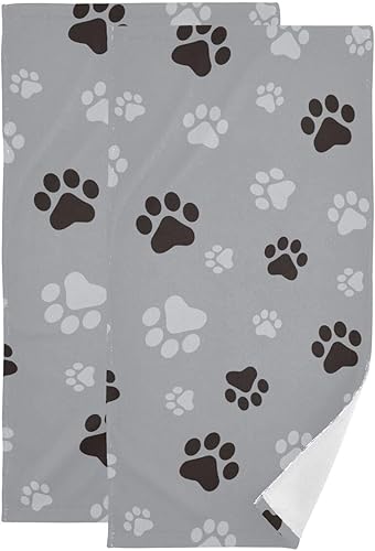 Miniatura 1 de Juego de 2 toallas de mano con estampado de patas de perro, diseño de garras negras y grises, patrón sin costuras, suave, pequeño, juego de toallas