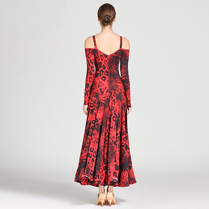 HEARTTOUCH Women Ballroom Dance Dress Long Swing Modern Waltz Dance Costume Professional Competition Party Dress (A Red,Small)