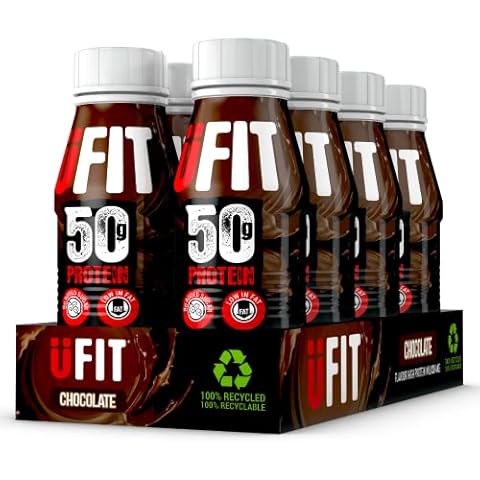 UFIT High 50g Protein Shake, No Added Sugar, Low in Fat, Chocolate Flavour Ready to Drink, Pack of 8 x 500 ml (Packaging May Vary) Cover