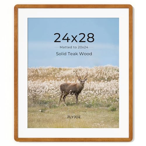 FLYJOE 24x28 Picture Frame Solid Teak Wood 24 x 28 Photo Frame Matted to 20x24 24x28 Poster Frame with HD Tempered Glass 24 by 28 Wood Picture Frames Vertical & Horizontal Wall Hanging Display