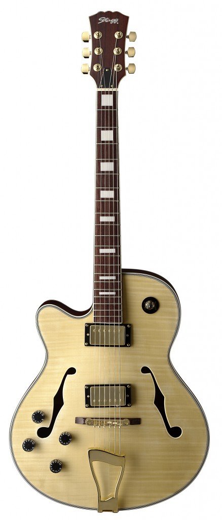 Stagg A350LH-N Tiger Stripe "Jazz" Style Semi-Acoustic Left Handed Model Electric Guitar - Natural
