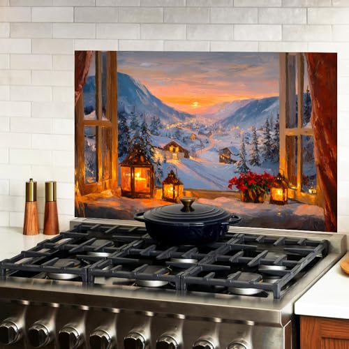 Image of Winter Lantern Valley Backsplash Peel and Stick, 35.4x23.6 in