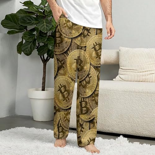 Coin Bitcoin Pattern Men's And Women's Comfortable Casual Pajama Pants with Drawstring L3