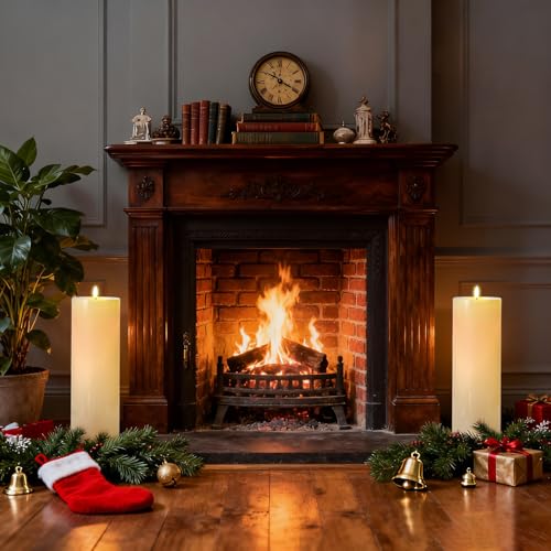 Image of 14 inch x 4 inch Large Outdoor Candles Battery Operated, Waterproof Flameless Candles Flickering with Timer Remote Control, Fake LED Pillar Candle for Patio Porch Lantern, Ivory, 2 Pack