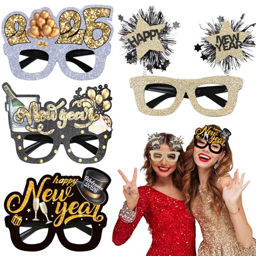 Xunerloy 4 Stück Glitzer 2026 Silvester Brille, Laser Brillen Happy New Year Neujahr Partybrille füâ€¦ – Miniatur
