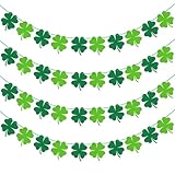 4 PCS St Patricks Day Banner, 32 FT Pre-Assemble St Patricks Day Garland, Felt Irish Decorations for Home, Four Leaf Clover Decorations Banner for Irish Festival Classroom Fireplace Party Supplies