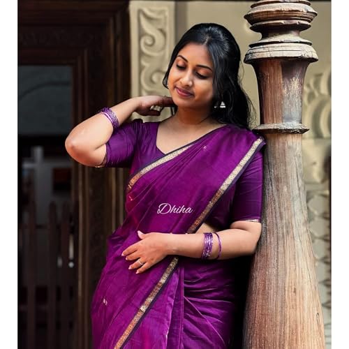 Image of Original Maheswari Cotton Silk Saree for Women | Kanjivaram Pure Silk Cotton Sari with Blouse | Zari Work | Tassels | Handloom Weave