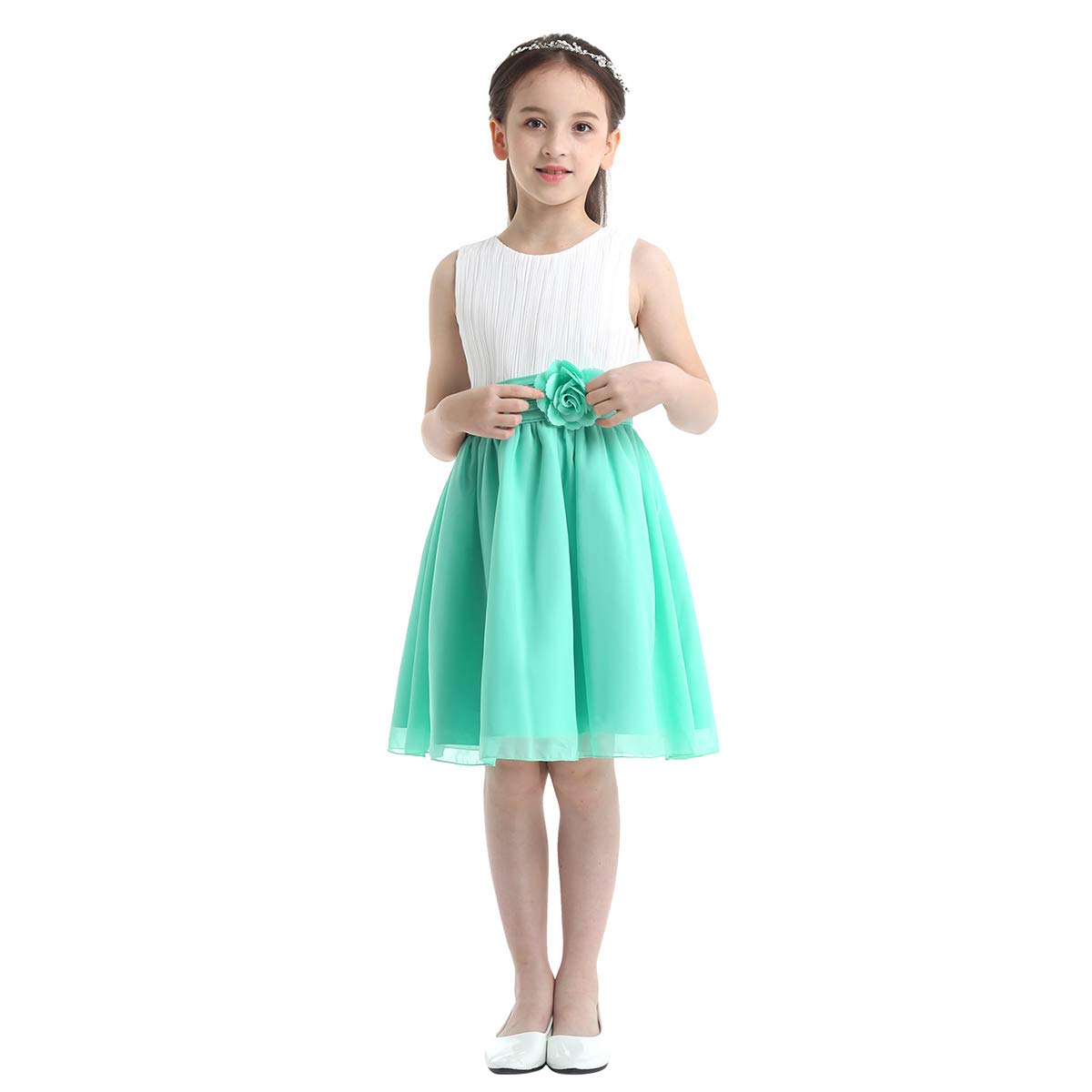 ranrann Vestido de Princesa Gasa para Niña Vestido Elegante de Boda Dama de Honor Verano Sin Mangas Flor 3D Traje de Ceremonia Bautizo Fiesta