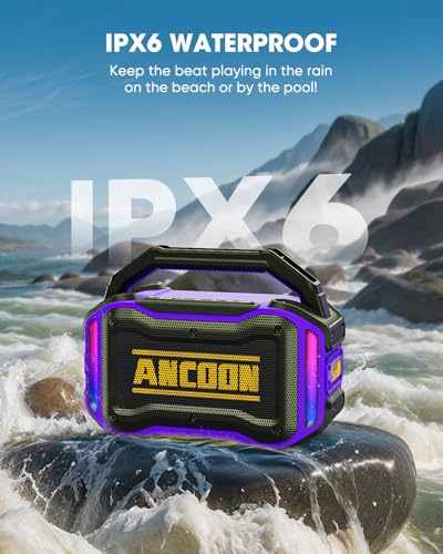 Image of ANCOON Speakers Bluetooth Wireless: 80W(Peak) Loud Speaker with Bass, 20H Playtime, IPX6 Waterproof, Large Jobsite Speakers for Work, Outdoor, Workshop, Garage, Portable Speaker with TWS (Purple)