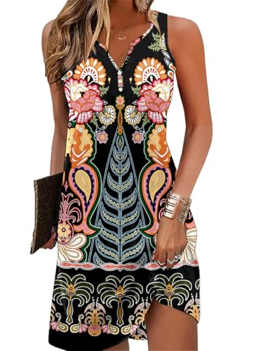 Image of Ladlop Summer Dresses for Women 2026 Beach Loose Casual A Line Dress Sleeveless V-Neck Sundress with Pockets